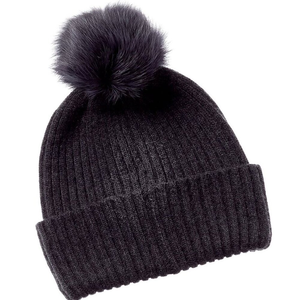 Sofia Cashmere Cashmere Ribbed Hat With Pom